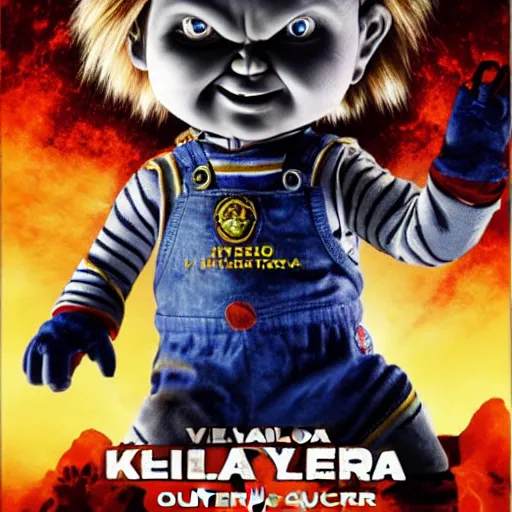 Prompt: Chucky versus Killer Kelowna From Outer Space movie poster