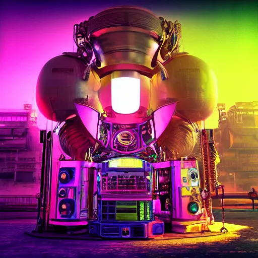 Prompt: album art, tripmachine, album is called tripmachine, photo of a huge futuristic dieselpunk machine inside a steampunk computer, 8 k, fluorescent colors, halluzinogenic, multicolored, exaggerated detailed, front shot, 3 d render, octane
