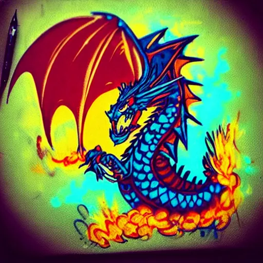 Image similar to “fire breathing dragon, graffiti art”