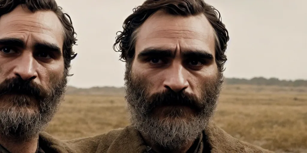 Prompt: Joaquin Phoenix as Daniel Plainview in 'There Will Be Blood' (2007), movie still frame, oscar nominated cinematography, volumetric lighting, 8k resolution, beautiful composition