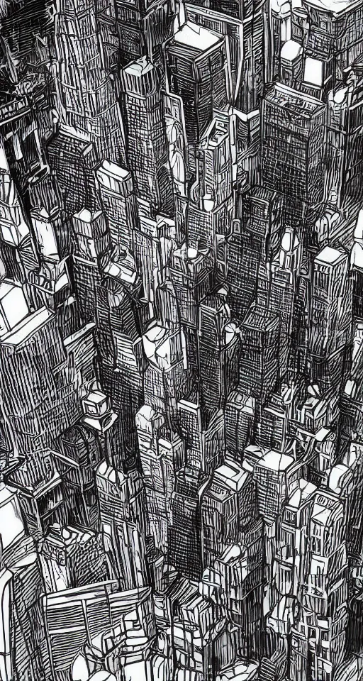 Image similar to cypherpunk full body illustration of nyc, cameras, black and white, city street background with high tall buildings, central park, abstract landscape, highly detailed, finely detailed