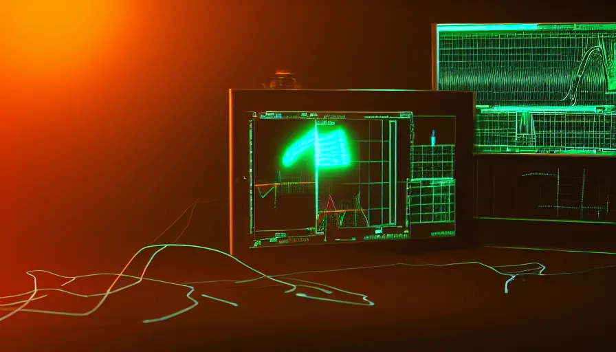 Image similar to rct screen showing oscilloscope on old soviet machine, volumetric lighting, photorealistic rendering, artstation, redshift, octane, golden ratio