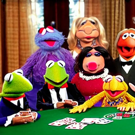 Prompt: the muppets playing poker