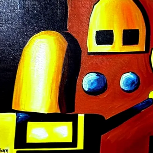 Prompt: famous interpretation of a robot painting it self, close up