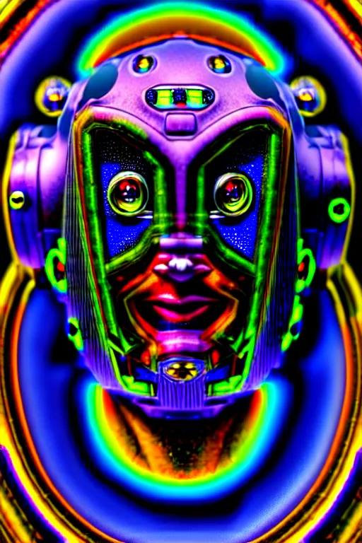 Image similar to maximalist detailed scifi robot head portrait. lowbrow scifi artwork by kidsquidy. ray tracing hdr polished sharp in visionary psychedelic fineart style inspired by alex grey and cameron gray