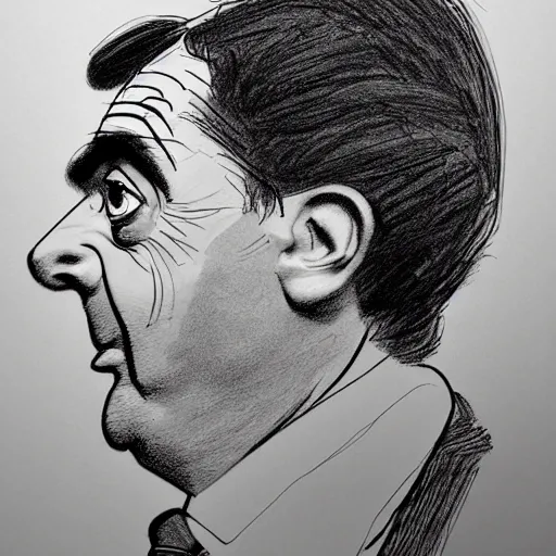 Image similar to a realistic yet scraggly portrait sketch of the side profile of a stern and sophisticated mr bean, trending on artstation, intricate details, in the style of frank auerbach, in the style of sergio aragones, in the style of martin ansin, in the style of david aja, in the style of mattias adolfsson