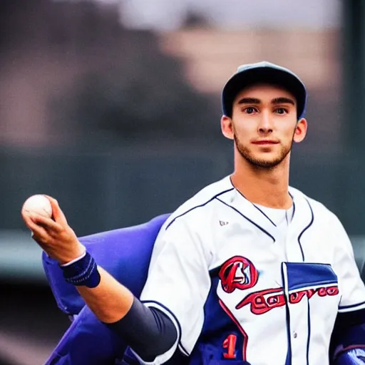 Prompt: “a realistic photo of a guy who is an attractive baseball player man who is part cyborg and part humanoid, who is a robot, Pierre Gasly”