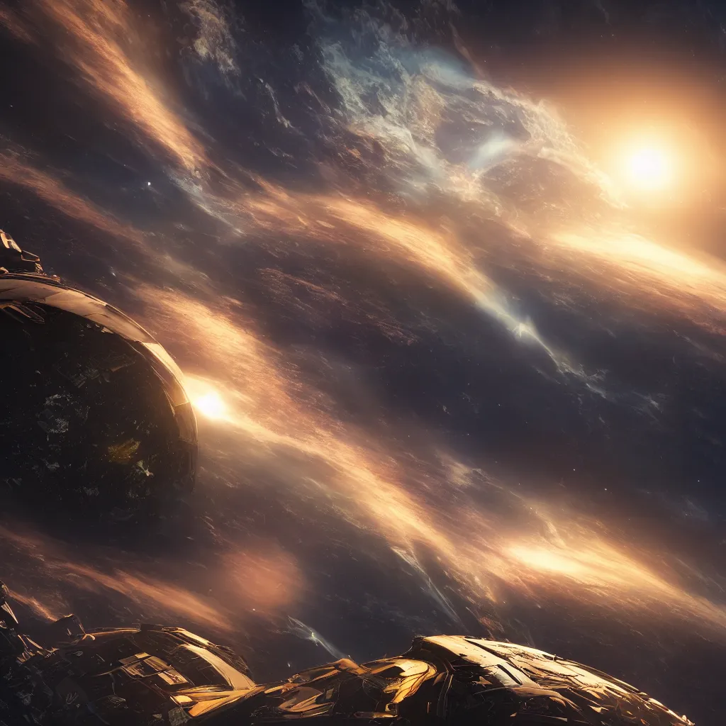 Image similar to An incredibly beautiful but ominous matte painting depicting a space hurrican hitting a planet, nvidia, vray, evening, epic scale, octanerender