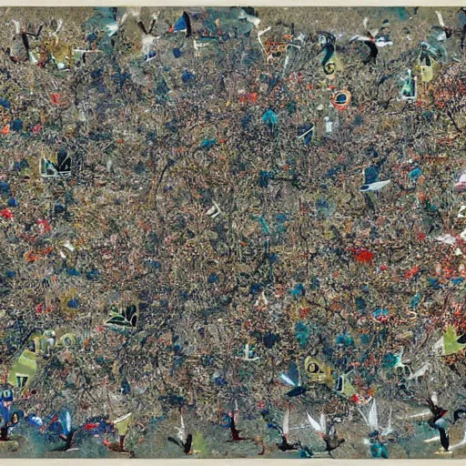 Prompt: birds eye view battle of cape ecnomus, in the style of jackson pollock