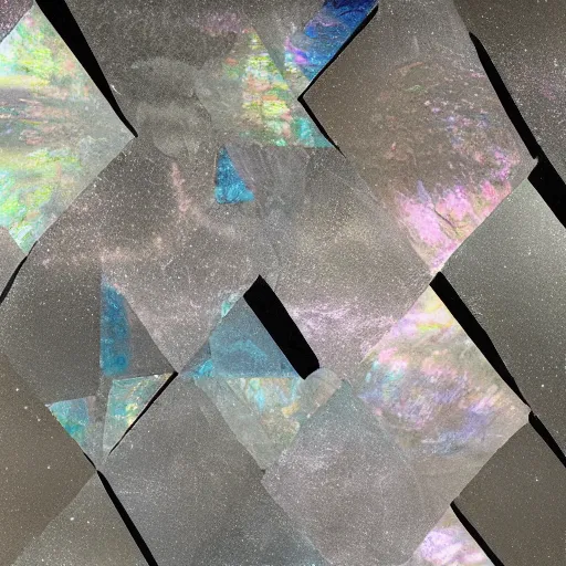 Image similar to dark matter faceted reality breaks into fragments, the mother - of - pearl sky and the black window