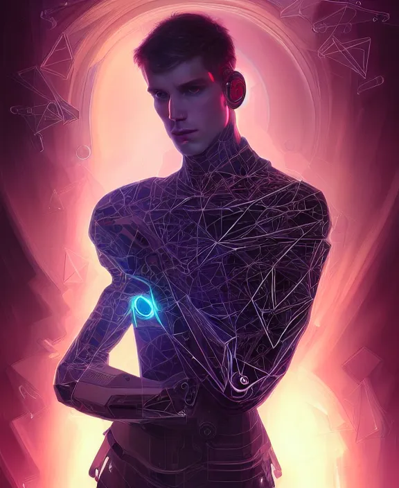 Image similar to a whirlwind inside the metaverse, guy, male, man, hologram, half body, neurochip, android, cyborg, cyberpunk face, by loish, d & d, fantasy, intricate, elegant, highly detailed, colorful, digital painting, artstation, concept art, art by artgerm and greg rutkowski and alphonse mucha