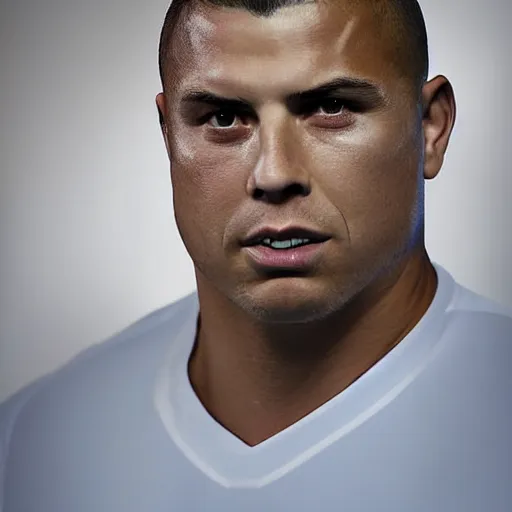 Image similar to real ronaldo nazario head and shoulders portrait photograph by mark mann