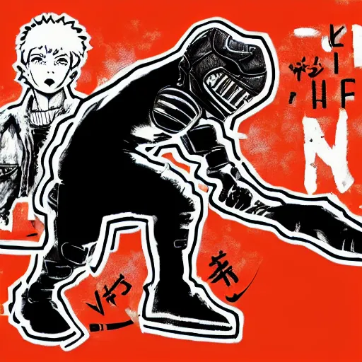 Image similar to nike campaign in the style of dorohedoro