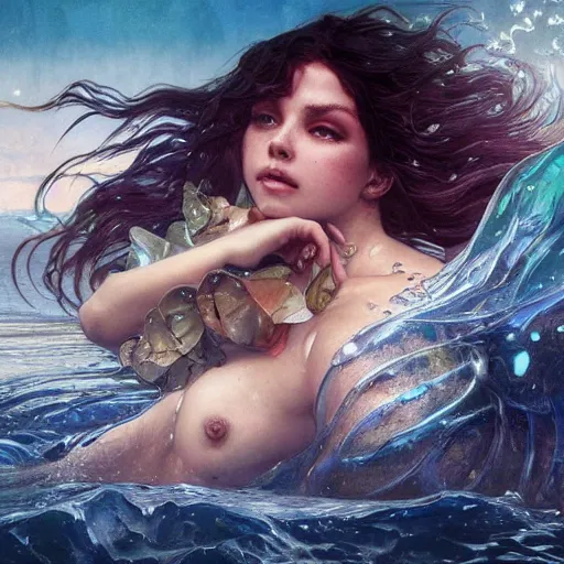 Prompt: a mermaid drowning in an oil spill, ultra realistic, concept art, intricate details, highly detailed, photorealistic, octane render, 8 k, unreal engine. art by artgerm and greg rutkowski and magali villeneuve and alphonse mucha