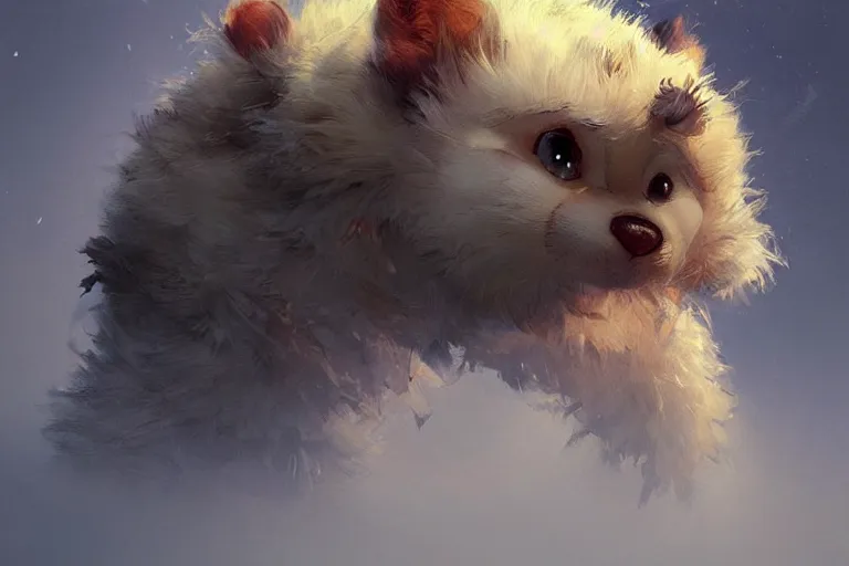 Image similar to cute fluffy by jean - baptiste monge, high quality, high resolution, 4 k, painted by cgsociety, rutkowski, gurney with ambient lighting, concept art, detailed, smooth, dynamic volumetric cinematic lighting, octane, raytrace