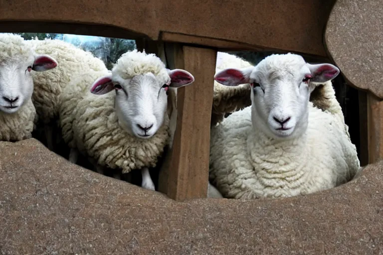 Prompt: sheep in the bridge of a Starship