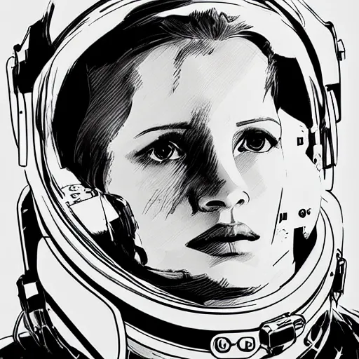 Prompt: portrait of Jessica Chastain as an astronaut character in the style of Death Stranding by Yoji Shinkawa and Ashley Wood