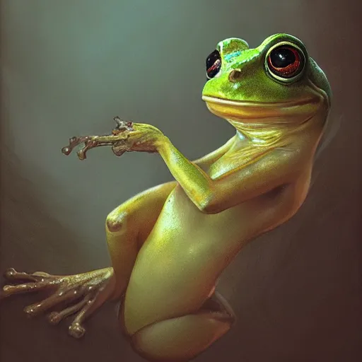 Prompt: hyper realistic caricature of a derpy froggy cute girl by greg rutkowski