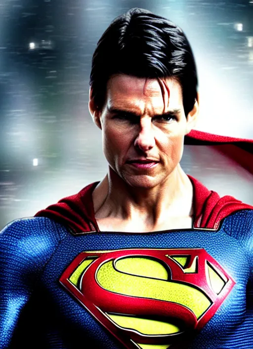 Image similar to film still of tom cruise as superman 8 2 0 2 3, alternate costume design, character redesign by lee bermejo and greg rutkowski