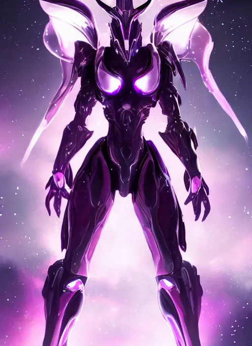 Image similar to cinematic close shot, galactic sized goddess, proportional stunning beautiful hot female warframe, sleek mecha female dragon head, metal ears, led purple eyes, smooth fuschia skin, smooth silver armor, floating in space, holding a galaxy, epic proportions, epic size, epic scale, furry art, dragon art, giantess art, warframe fanart, furaffinity, octane