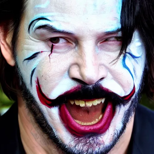 Image similar to Keanu reeves in clown Face paint inspired by the Joker