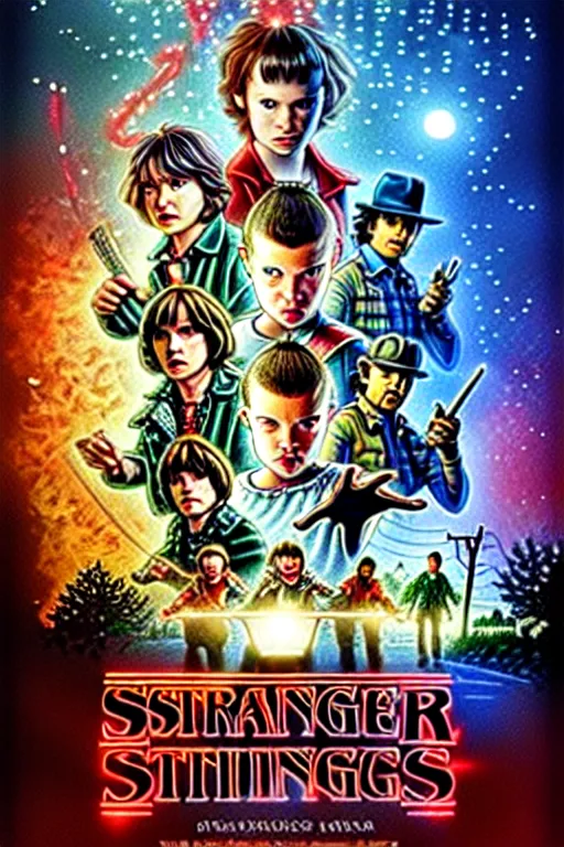 Image similar to Stranger Things Season 5 Poster, high resolution, hyper detailed, intricate, photorealistic, all cast members, netfilx !n-9