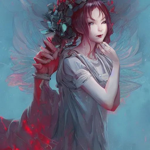 Image similar to god hugs satan anno sakimichan stanley artgerm lau rossdraws james jean marc simonetti elegant highly detailed digital painting artstation