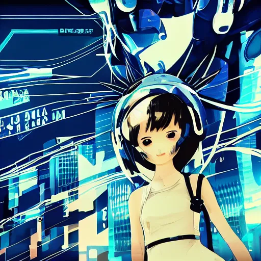 Image similar to Frequency indie album cover, luxury advertisement, blue filter, blue and black colors. Clean and detailed post-cyberpunk sci-fi close-up schoolgirl in asian city in style of cytus and deemo, blue flame, relaxing, calm and mysterious vibes, by Tsutomu Nihei, by Yoshitoshi ABe, by Ilya Kuvshinov, by Greg Tocchini, nier:automata, set in half-life 2, GITS, Blade Runner, Neotokyo Source, Syndicate(2012), dynamic composition, beautiful with eerie vibes, very inspirational, very stylish, with gradients, surrealistic, dystopia, postapocalyptic vibes, depth of field, mist, rich cinematic atmosphere, perfect digital art, mystical journey in strange world, beautiful dramatic dark moody tones and studio lighting, shadows, bastion game, arthouse