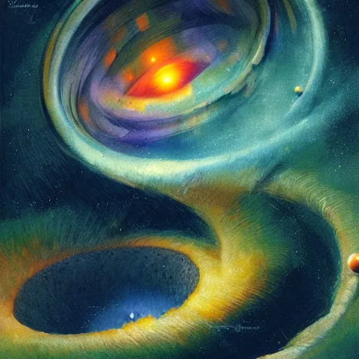 Image similar to colorful by martiros saryan, by jean - baptiste monge. a beautiful digital art of a black hole consuming a star.