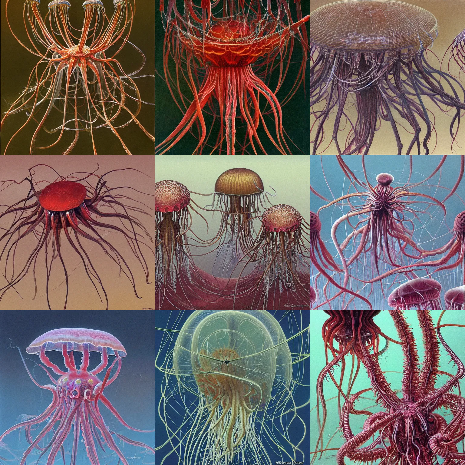 Prompt: painting of jellyfish spiders by wayne barlowe