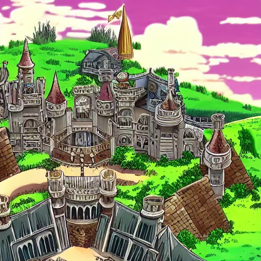 Image similar to screenshot of a giant castle from the anime one piece