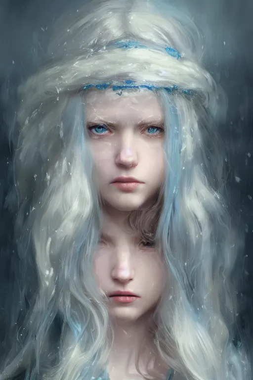 Prompt: a fancy portrait of a beautiful young teenage girl with long white hair and blue eyes by greg rutkowski, sung choi, mitchell mohrhauser, maciej kuciara, johnson ting, maxim verehin, peter konig, bloodborne, 8 k photorealistic, cinematic lighting, hd, high details, dramatic, dark atmosphere, trending on artstation