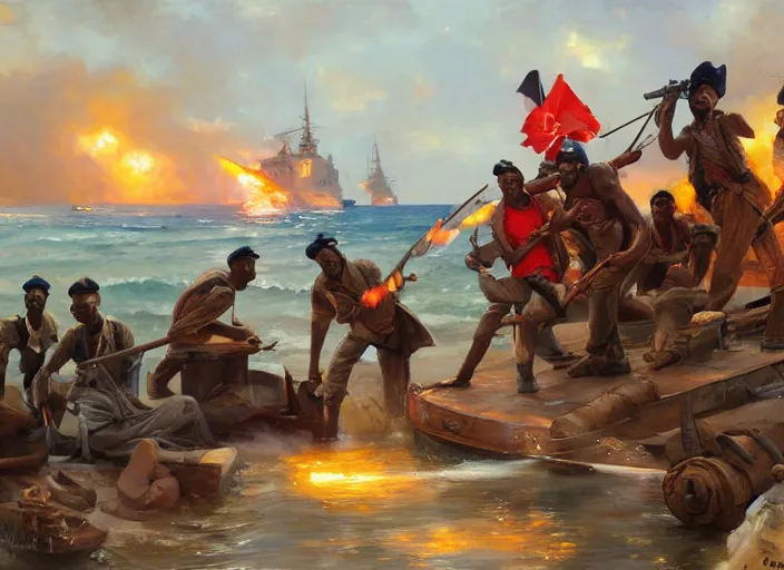 Image similar to modern day somalian pirates defeat the british empire navy by vladimir volegov and alexander averin and delphin enjolras and daniel f. gerhartz