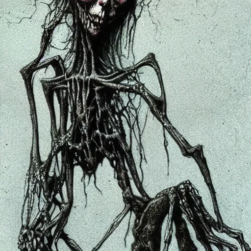 Prompt: grunge drawing of a spider by - Zdzisław Beksiński , corpse bride style, horror themed, detailed, elegant, intricate