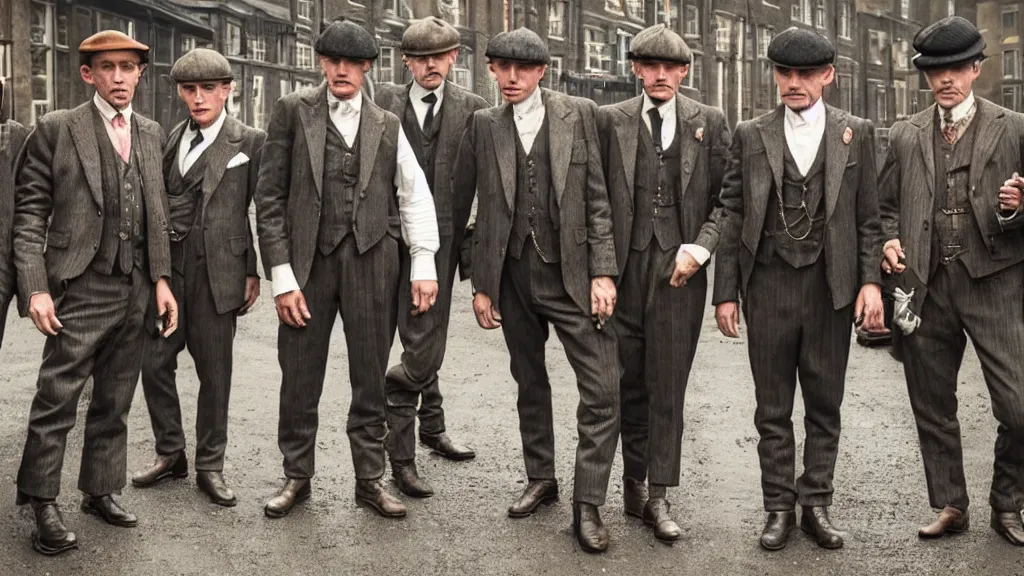 Prompt: a group shrimp mans dressed like the peaky blinders