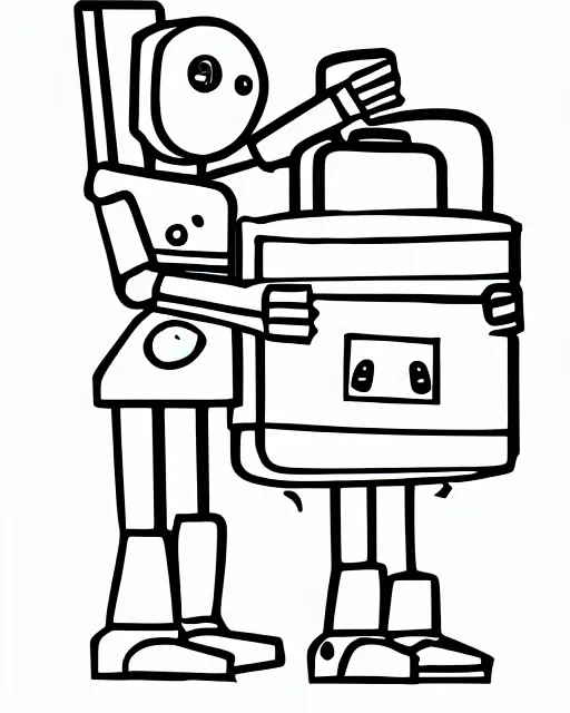 Prompt: robot carrying groceries, coloring book, line art, simple, low detail