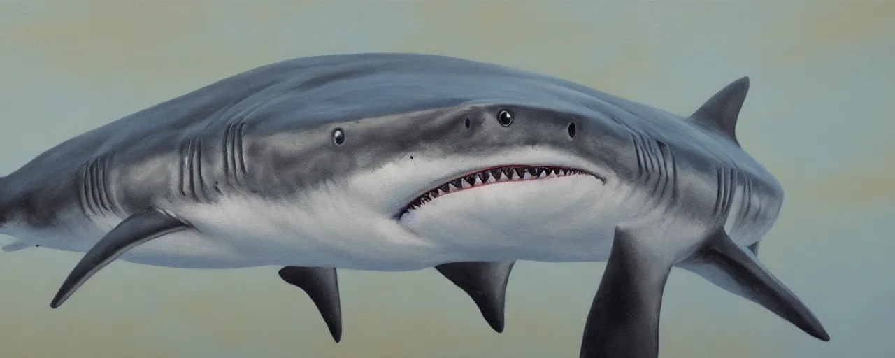 Prompt: anthropomorphic shark oil painting