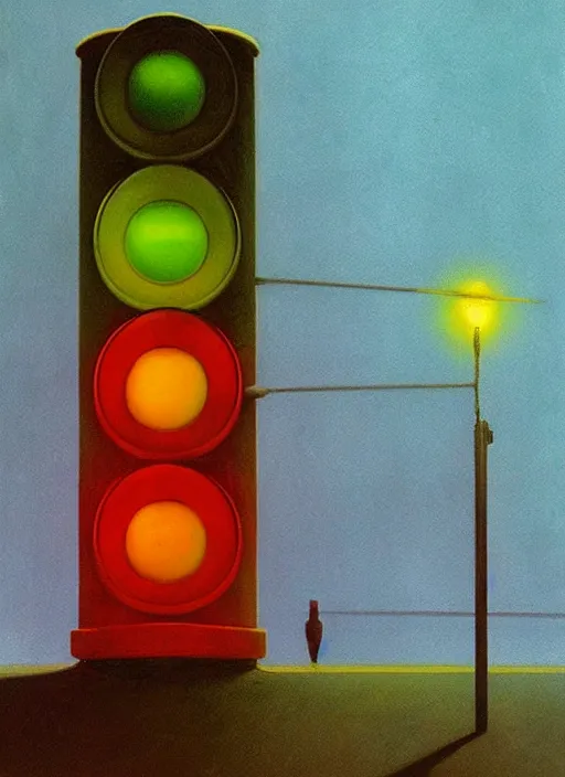 Image similar to traffic light in space Edward Hopper and James Gilleard, Zdzislaw Beksinski highly detailed