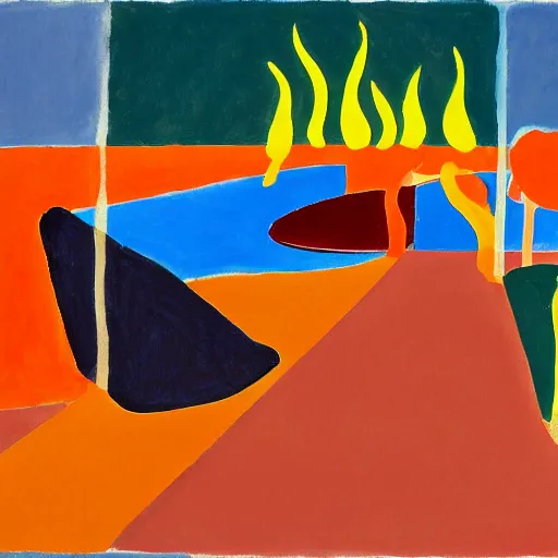 Prompt: painting where the world is on fire, inspired by matisse, david hockney, trending on artstation, 4 k