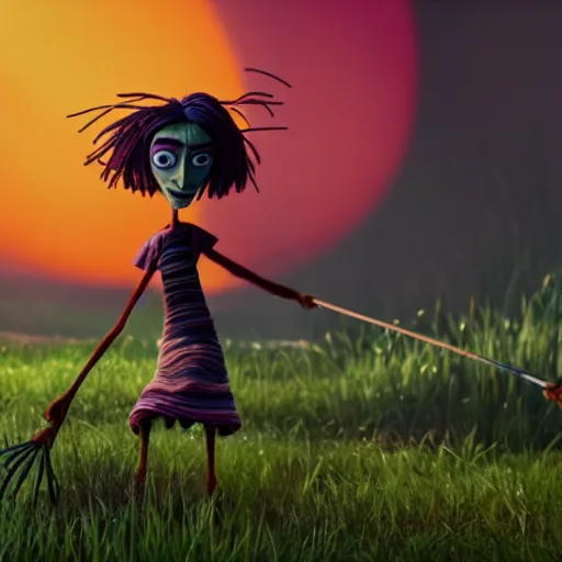 Image similar to a stopmotion animation character, a beautiful canadian woman, pulling weeds out frantically, some grey hair, stripey pants, octane render, 8 k, kubo and the two strings, german expressionism