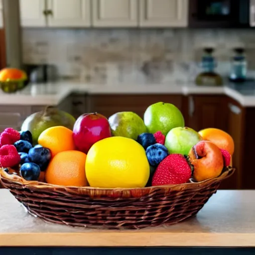 Image similar to a fruit basket on top of a kitchen table