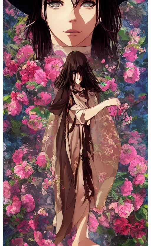 Prompt: bestselling movie poster, official media,a cinematic beautiful closeup moment of saying goodbye wearing boho poncho and sunhat with peonies, full body portrait and simple form, brutal shapes, shaman, pixiv, 1970s fashion, official anime media, cinematic lighting, artstation consept artwork by doja cat, charlie bowater, waterhouse, ,greg rutkowski, wong kar wai