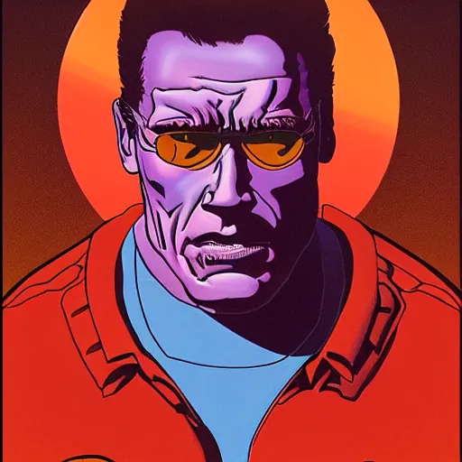 Prompt: schwarzenegger retro minimalist portrait by jean giraud, moebius starwatcher comic, 8 k