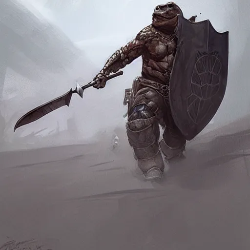 Prompt: a badass turtle fighter with a shield made out of a turtle shell. greg rutkowski, artgem