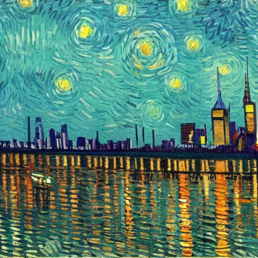 Image similar to new york city painted by vincent van gogh