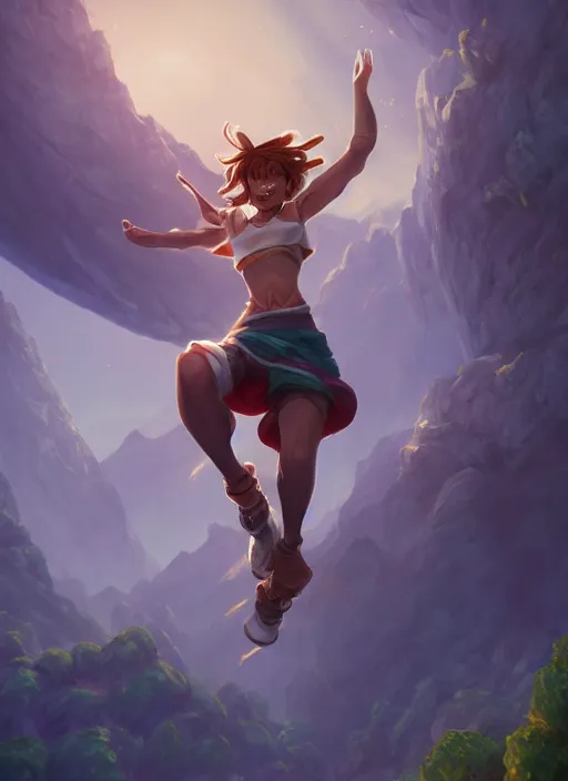 Image similar to taliyah, from league of legends, au naturel, with abs, athletic rock climber, hyper detailed, mountain background, digital art, trending in artstation, cinematic lighting, studio quality, smooth render, unreal engine 5 rendered, octane rendered, art style by klimt and nixeu and ian sprigger and wlop and krenz cushart