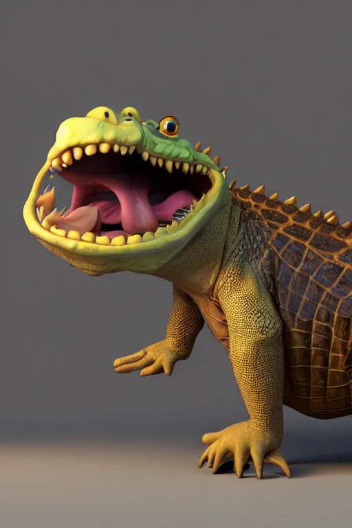 Image similar to a crocodile wearing a formal overcoat, Pixar style, 3D render, octane render, unreal engine 5, path tracing, cute, Disney style, 4K, natural lighting, high quality, highly detailed, low poly,