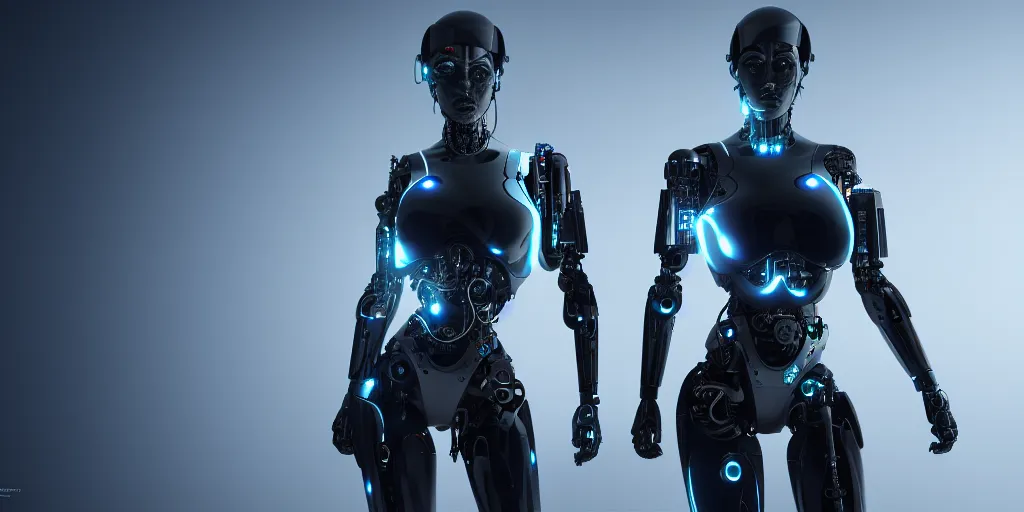 Prompt: s y m b i o s i s, female cyborg, octane render, 4 k, volumtric lights