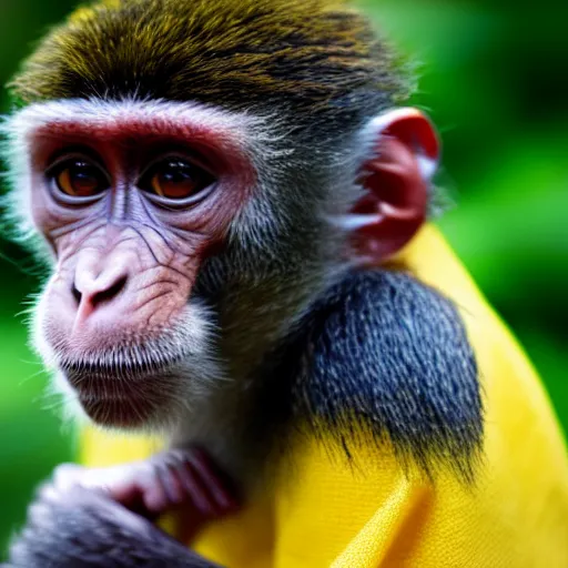 Image similar to a monkey wearing a yellow kimono, 8 k