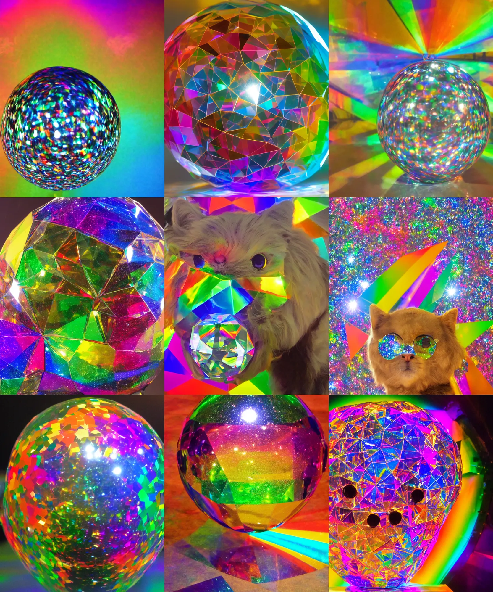 Prompt: my fursona is a prism glass held up to the all, shining colors at my choosing an ontological disco ball